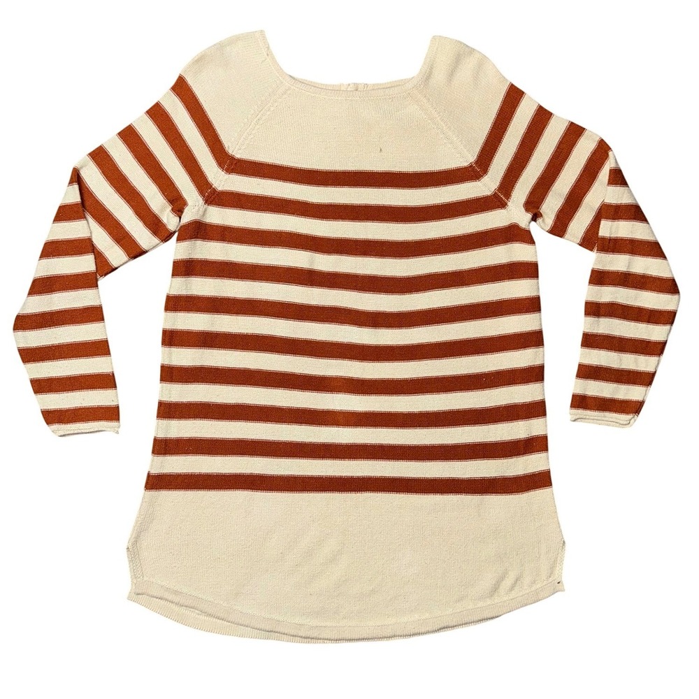 Free People Beach Womens Striped Knit Sweater Rust Cream Button Detail Large